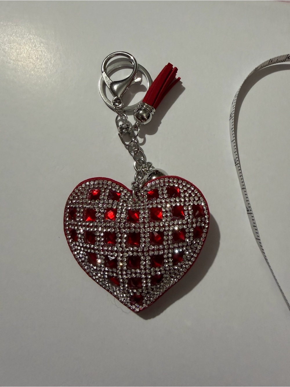 Red Heart Rhinestones Keychain Card Holder with Tassel